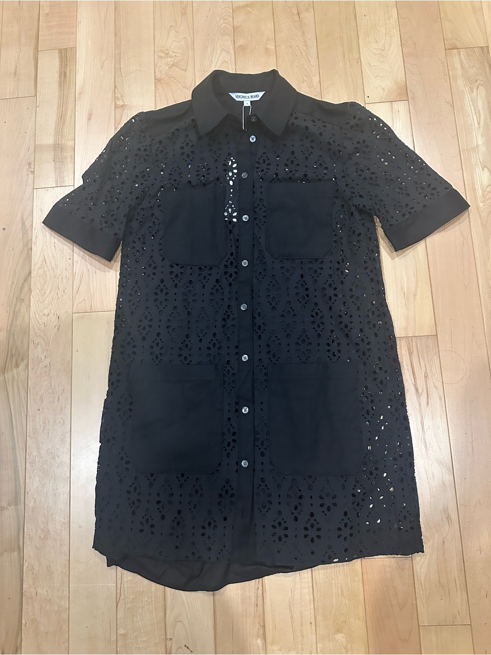 BNWT Veronica Beard Black Eyelet Short-Sleeve Shirt Dress size 4